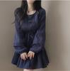 Chic Coreano Primavera Temprana Estilo Francés Suave Moderno Versátil Vestido de Moda con Patchwork Plisado y Cintura Anudada