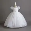 Vestido Largo para Niña Manga Abullonada Vestido Abullonado Vestido de Princesa Anfitrión Pequeño Cumpleaños Vestido de Boda Malla Verano