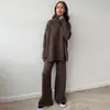 Suéter de cuello alto para mujer transfronterizo, estilo europeo y americano, nuevo conjunto de otoño e invierno, suelto, casual, tejido grueso, pantalones largos y pantalones de pierna ancha
