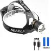 En stock fábrica LED de alta potencia p50 linterna frontal doble batería de litio de larga duración 18650 linterna de cabeza recargable súper brillante