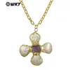 Wt-Jn346 Moinho de Vento Forma Cruzada Concha Ametista & Turquesa Pingente Corrente Fina Unissex Colar