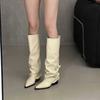 Hebilla de Cinturón ~ Botas para Pantalones, Botas de Tacón Grueso, Botas Largas para Mujer, Chicas Calientes Europeas y Americanas, Botas Altas, Botas Negras para Pantalones de Punta Fina, Estilo Urbano