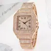 Reloj cuadrado transfronterizo gypsophila correa de acero diamante hombres europeos y americanos Romano graduado gypsophila reloj de cuarzo al por mayor