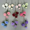 Lichia Rosa de Três Cabeças com Folhas, Buquê Falso Simulados, Flores de Casamento, Enfeites de Flores Artificiais de Seda de Alta Qualidade, Flores Decorativas para Sala de Estar
