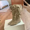 Botas Altas de Mujer con Punta Aguda Estilo Vintage a Media Pantorrilla, Tendencia 2026 Nuevas Botas de Vaquero Occidental Caballero Estilo Coreano Otoño-Invierno