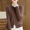 Cardigã curto de malha misturada com lã, cor fashion em blocos, estilo transfronteiriço, quente, gola redonda, trança pequena, novo estilo outono/inverno feminino