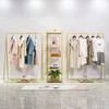 Luxo Leve Dourado Cabide de Prateleira de Loja de Roupas Femininas Cabide para Roupas ao Vivo Arara de Roupas de Chão Arara de Exposição para Loja de Roupas