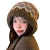 Touca de Tricô Jacquard Vintage com Amarração para Mulheres, Quente e à Prova de Frio para Outono e Inverno, Gorro de Tricô que Afina o Rosto