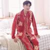 Pijama Nuevo para Hombre Primavera y Otoño 100% Algodón Manga Larga Cuadros Otoño e Invierno Talla Grande Algodón Traje para Casa