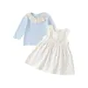 Conjunto de Vestido Chaleco Floral Nuevo de Primavera Dianxi para Bebés y Niños Pequeños, Elegante Conjunto de Dos Piezas de Vestido y Camiseta Interior para Bebés Niñas