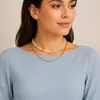 Elegante corrente para clavícula com mix de pérolas estilo francês, luxo leve, coração, corrente geométrica nicho oca, colar em camadas de camada dupla feminino