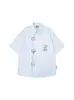 Camisa Listrada de Manga Curta com Bordado de Linha Estilo Americano para Homens e Mulheres 2026 Camisa Top Solta Estilo Coreano Estilo Preguiçoso