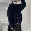 Suéter Holgado Sencillo de Cuello Redondo con Botones de Cuerno para Mujer, Top Corto Chaqueta, Nuevo Estilo Coreano Otoño e Invierno, Suéter de Punto Cárdigan