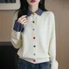 Design de Roupa Feminina Outono e Inverno Senso de Moda Peça Falsa Dupla Patchwork Gola Lapela Temperamento Moda Cardigã de Tricô Top Suéter Estiloso Feminino