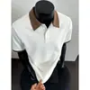Camisa Polo de Estilo Americano para Hombre Verano 2026, Manga Corta, Cuadros, Parches, Bloques de Color, Cuello, Top de Moda para Hombre, Camiseta para Hombre