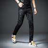 Jeans de hombre de alta gama con bordado de pez dorado europeo, marca de moda, corte slim, otoño e invierno, casual, negros, de pierna estrecha, pantalones largos para hombre