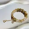 [Jinfuna] Pulseira Natural de Olho de Tigre Amarelo com Pingente de Cabacinha Dourada para Mulheres Moda Pulseira de Círculo Único