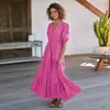 Vestidos Populares Europeus e Americanos Transfronteiriços, Roupas Femininas de Alto Padrão, Vestido Longo de Renda com Botões e Cadarço em V, Vestido Elegante e Sofisticado Estilo Francês