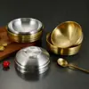 Acero Inoxidable 304 Tazón para Fideos Fríos Estilo Coreano Tazón Ondulado de Doble Capa Tazón Doméstico Anti-quemaduras para Sopa Tazón Dorado Luosifen Tazón para Ramen