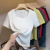 Camiseta Básica de Hombro Normal Talla Grande para Mujer Verano Manga Corta Estilo Francés para Mujeres Curvilíneas, que Oculta el Vientre, Adelgazante, Estilo Europeo Cuello Cuadrado Cuello en U Top Básico