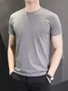 Camiseta Blanca y Negra de Algodón CVC para Hombre de Manga Corta, Color Sólido, Transpirable para Verano, Corte Delgado, Moderna, Elegante, Cuello Redondo, Manga Corta