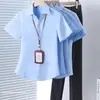 Verão 2024 Roupa de Trabalho Fina Roupa de Trabalho de Hotel Conjunto Vestido Camisa Branca Profissional Gola V Camisa Preta Manga Curta Feminina