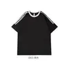 0903 Camiseta Nova de Manga Curta de Verão 230g Masculina Gola Redonda Algodão Romano Manga Raglã Tendência Raglã Três Listras