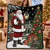 Manta de Graffiti Navideña de Venta Caliente Transfronteriza Manta con Pintura de Papá Noel Manta de Doble Capa Engrosada de Franela y Forro Polar DIY