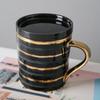 Taza de cerámica moderna y sencilla con rayas doradas y plateadas para oficina, hogar, té con aroma a leche y agua con tapa.
