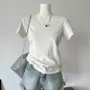 Ombro Amarelo Gola U Manga Curta Feminino Verão Cintura Apertada Emagrecimento Camiseta Básica de Base Versátil Simples