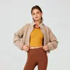 Jaqueta de Yoga com Forro de Lã Europeia e Americana Transfronteiriça Curta Espessada de Manga Longa Roupa Esportiva Roupas Fitness de Lã de Cordeiro Jaqueta de Outono e Inverno