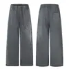 Pantalones de Chándal Casuales Holgados de Pierna Ancha para Hombre C1095 High Street Estilo Americano Retro Lavado con Diseño Estampado
