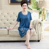 Camisón Modal para Mujer Verano Manga Corta Seda de Hielo Sensación Fresca Delgado Algodón Seda Vestido Midi para Madres de Mediana Edad y Mayores