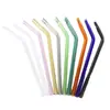 Venta al por mayor de fábrica pajita de vidrio de borosilicato de grado alimenticio boca plana 8*200 tubo recto/curvado resistente al calor transparente de colores