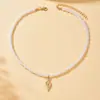 Colar Choker de Contas Feito à Mão com Elementos do Oceano Pérola Design Ins Moda para Férias na Praia