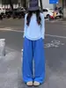 Pantalones anchos estilo americano color azul Klein para mujer, otoño/invierno, talla petite, tiro alto, corte holgado, estilo casual, nueva colección 2026, unisex