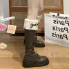 Botas largas de mujer estilo francés, gruesas y con suela gruesa, forradas de polar, color café, adelgazantes, nuevas botas vintage Otoño-Invierno 2026 para mujeres bajitas