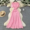 Vestido de punto hueco de manga corta con cuello redondo, muy abalorio, de alta gama, estilo socialité francesa, para mujer, vestido suéter adelgazante que ciñe la cintura