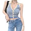 Regata de Tricô Listrada com Decote em V para Mulheres, Roupa de Primavera, Estilo de Comércio Exterior, Novo Design, Peça de Roupa de Nicho, Top Tendência