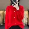 Cardigan de Tricô Feminino Novo para Primavera e Outono, Gola Redonda, Manga Longa, Suéter Solto de Tamanho Grande, Jaqueta Top de Cor Sólida