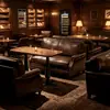 Sofá de cafetería retro estilo americano, asientos en cabina, barra, salón para fumadores, mesa de comedor de madera maciza y un juego de mesas y sillas de lujo ligero para uso comercial