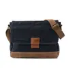 Bolsa Transversal Wax Commuter de Couro Bovino de Primeira Camada Bolsa Horizontal Casual à Prova d'Água Lona Retrô Bolsa de Ombro Masculina Bolsa Mensageiro