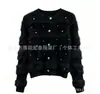 Cardigan de tricô feminino outono e inverno novo estilo com contas e strass, pelo sintético de vison, casaco suéter de pelúcia com gola redonda, top macio e fofo