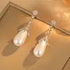 Pendientes Largos de Perla con Forma de Gota de Agua para Mujer, Lujo Accesible y Pendientes de Gama Alta, Aguja de Plata S925, Pendientes Franceses de Moda