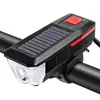 Luz delantera de bicicleta de aleación de aluminio, alimentada por energía solar, auto recargable, con bocina, tres modos de iluminación, equipo para ciclismo de montaña