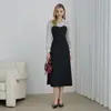 Novos Vestidos Femininos Europeus e Americanos Amazon Alto Padrão Temperamento Estilo Hepburn Vestido de Retalhos Preto Atacado