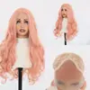 Peluca Larga Rizada con Frontal de Encaje y Transición Grande Tejida a Mano, Raíz Natural y Personalizable, Peluca de Fibra Sintética Mate de Alta Temperatura