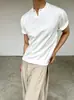 Camisa Polo de Verano para Hombre de Peso Pesado Blanca Pura con Cuello Henry, Camiseta de Manga Corta con Cuello en V, Camiseta Elegante de Manga Corta Ajustada