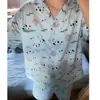 Pijama con Estampado Completo de Cachorros Azules para Mujer, Conjunto de Dos Piezas con Camiseta de Manga Corta y Shorts para Verano, También Pueden Usarlo las Niñas como Ropa de Casa