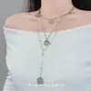 Collar Redondo Retro Metálico Europeo y Americano de Múltiples Capas, Cadena Larga de Plata Misteriosa Personalizada para Clavícula